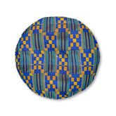 Blue/Yellow Kente Round Floor Pillow